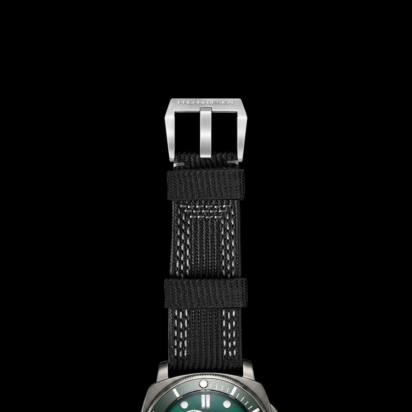 Green fabric watch strap with stainless steel buckle