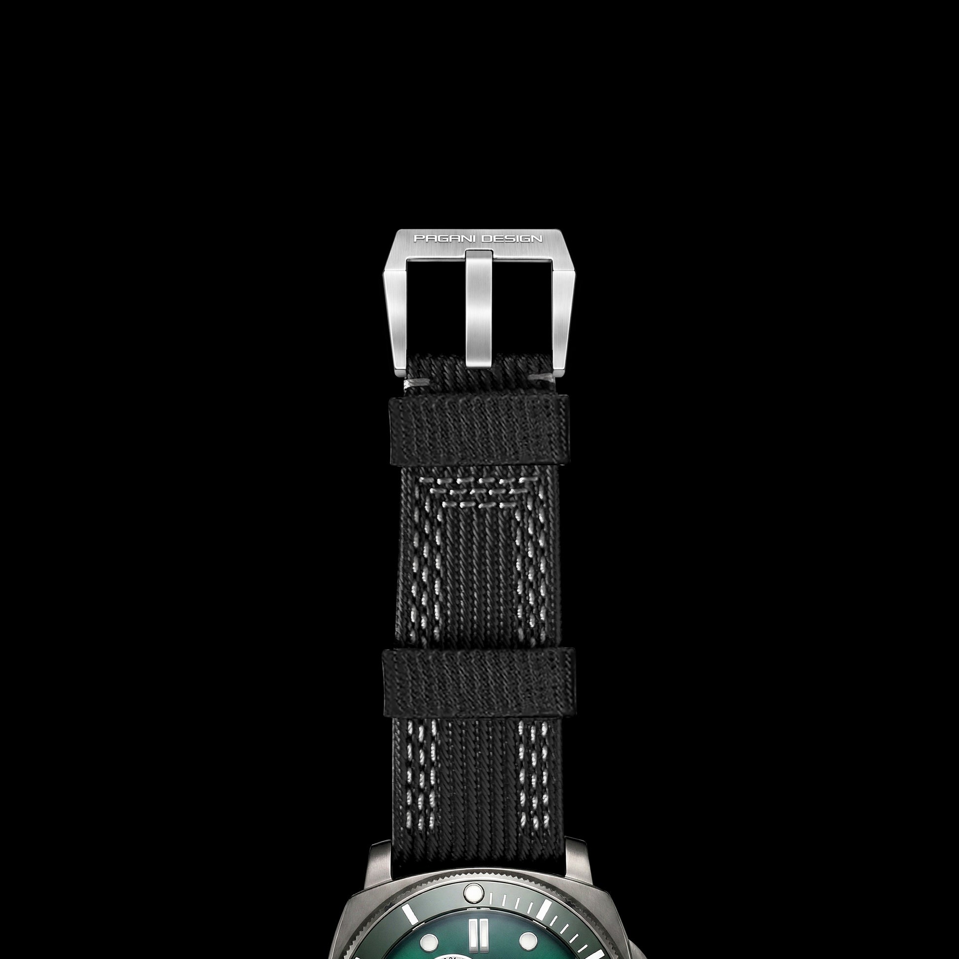 Green fabric watch strap with stainless steel buckle