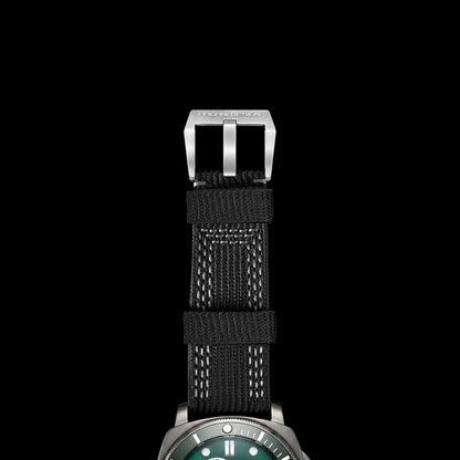 Green fabric watch strap with stainless steel buckle